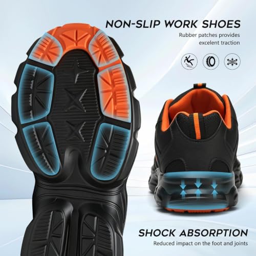 Image of Hogent Steel Toe Shoes for Men Women - Non Slip & Lightweight Work Shoes | Shock Absorption Cushion Sole, Breathable Safety Shoes, Ideal for Construction, Warehouse, Kitchen Work, Food Service