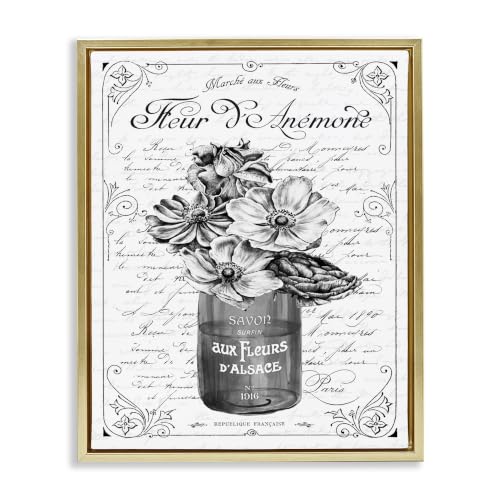 Anemone Floral French Text Border, 25 x 31 Inch Canvas in Floater Frame