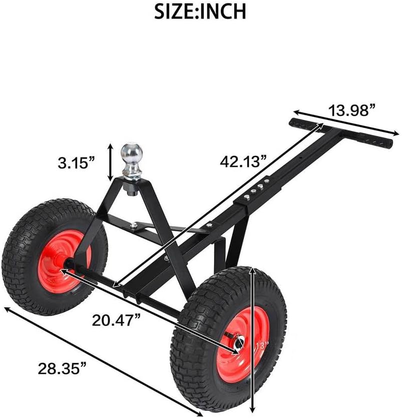 Trailer Dolly with 2 Inch Ball, 700 lb Capacity, Manual Tow Trailer Mover with 13" Pneumatic Tires for Boat, RV, Camper, Utility, Cargo Trailer, Black