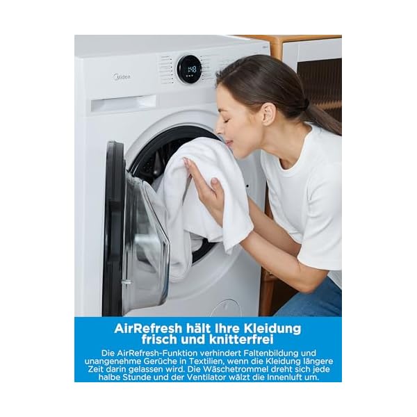 Midea MF200D86WB-14EAS Waschtrokner, 8/6kg Waschen/Trocknen, Inverter Mortor, Auffrischen, 60 Min. Waschen & Trocknen, Steam Care , Turbo Wash , 48 cm tief , APP-Steuerung, AquaStop – Bild 6