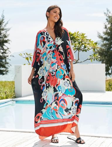 Image of KECVOT Kaftan Dresses for Women Plus Size Batwing Sleeve Caftans Long Bathing Suit Cover Up Maxi Beach Dress Loungewear