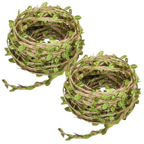 2 Rollen Sackleinen-Schnur mit Künstlichen Blättern,Weinreben Girlande Deko,Künstliche Blatt Blätter Rebe,Natürliches Grünes Blattseil für DIY Handwerk,Floristik,Hochzeitsdekoration,Haus,Kunst-Handwer