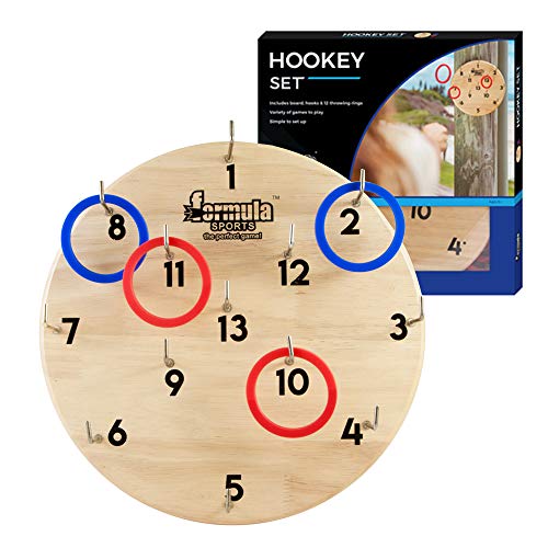 Formula Sports Juego de lanzamiento de anillos Hookey de madera, juego de lanzamiento para pared, círculo, juguete familiar, juego de jardín