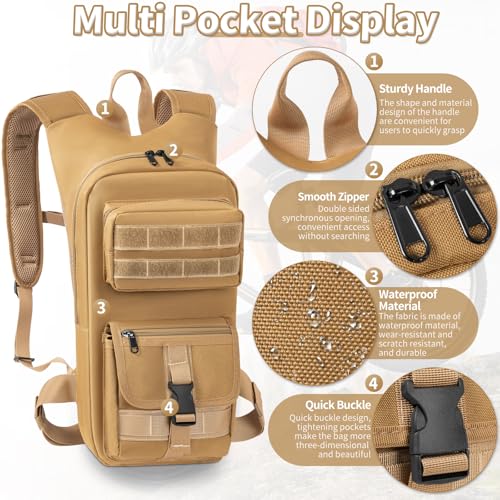 Image of Hydration Backpack, Tactical Molle Water with 2L TPU Water Bladder, for Men Women Lightweight Water Backpack, Hydration Pack for Hiking, Biking, Climbing and Hunting, Khaki