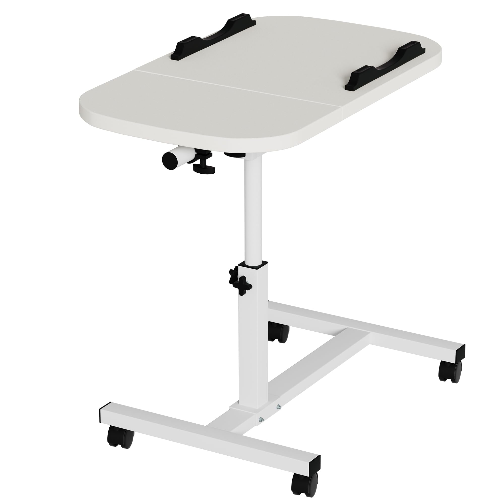 Mesa auxiliar móvil, mesa auxiliar de cuidado ajustable para cama con 4 ruedas, 60 x 40 cm, mesa giratoria para salón, dormitorio, oficina, cama, sofá, máx. 20 kg, color blanco