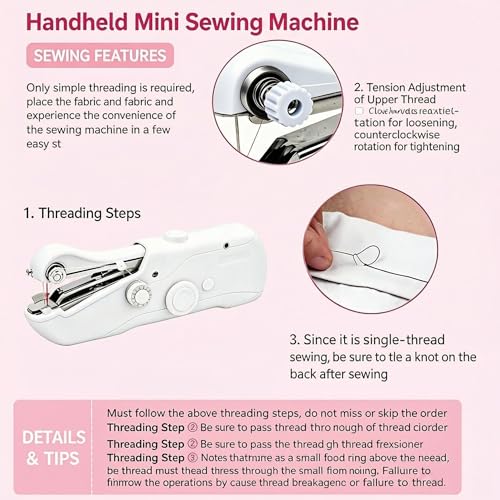 Image of Mini Cordless Handheld Sewing Machine for Clothing DIY Mending | Portable handheld sewing machine for starters, with accessories for fabric repair and travel clothes mending