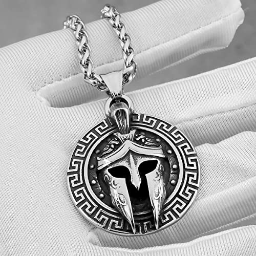LOBON Vintage Sparta Mask Necklace Ancient Greek Warrior Spartan Helmet Pendant Stainless Steel Necklace Jewelry3