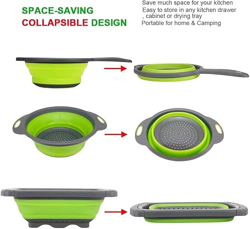Collapsible Colanders;Adjustable Over The Sink Silicone Foldable Round Fruits, Vegetable, Food Draining Colorful Baskets And Pasta Strainer With Handle For Kitchen(Blue) #TOP3