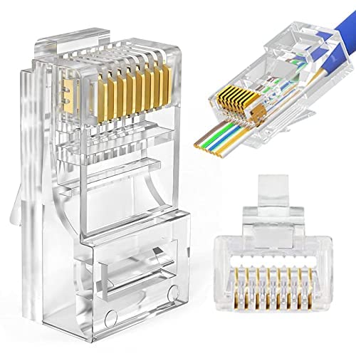 TECH-X RJ45 Cat5, Cat5e, Cat6, Cat6a Pass Through Connectors Pack 50 | Gold Plated 3 Prong 8P8C EZ to Crimp Modular Ethernet Plug for Solid or Stranded UTP Network Cable Easy and Fast Termination (B09VGX683T) Amazon Price History, Amazon Price Tracker