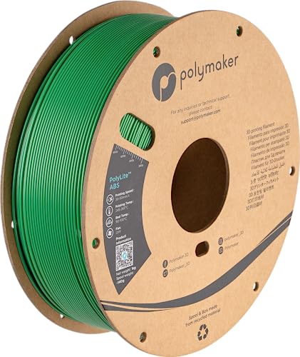 Image of Polymaker ABS Filament 1.75mm Green, 3D Printer Filament 1.75mm Heat Resistant 1kg - PolyLite ABS 3D Printing Filament 1.75mm, Strong & Durable, Dimensional Accuracy + /- 0.03mm