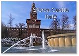 Brunnenansicht von Schloss Sforza (Castello Sforzesco) im historischen Stadtzentrum von Mailand, Lombardei, Italien, Europa, Sightseeing am sonnigen Sommertag, Schutzmauer des Wahrzeichens,