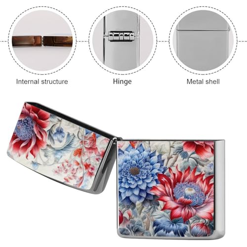 Funda para Encendedor Flores Rojas y Azules de Metal miniatura 5