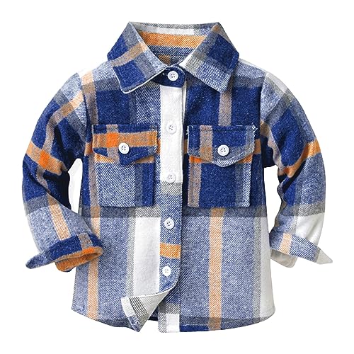 Toddler Winter Coats Toddler Boys Girls Shirt Jacket Plaid Long Sleeve Coat Kids Turn Down Collar Button Boys T Shirts
