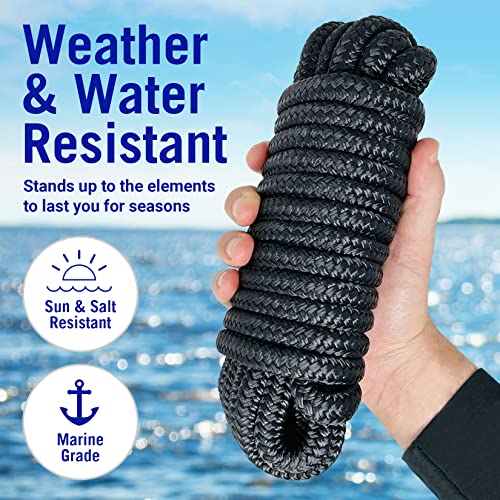 Boat Dock Lines & Rope Boat Ropes For Docking 1/2" Line Braided Mooring Marine Rope 25Ft 1/2 Inch Nylon Rope Boat Dock Lines For Docking Boat Lines Boating Rope Braided With Loop Black 4 Pk #TOP1