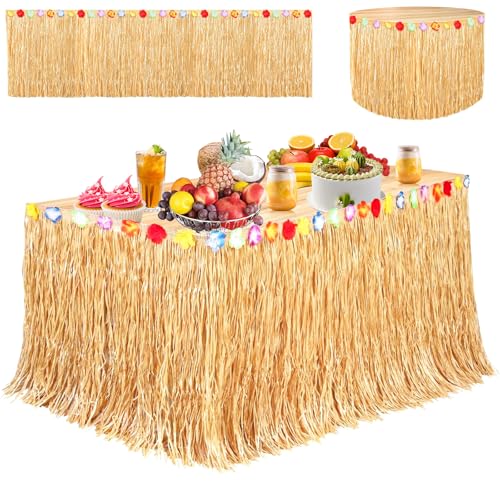 Falda de Mesa Decoración Hawaiana con Flores Multicolores para Fiesta Tropical en Playa, Jardín, Barbacoa y Cumpleaños
