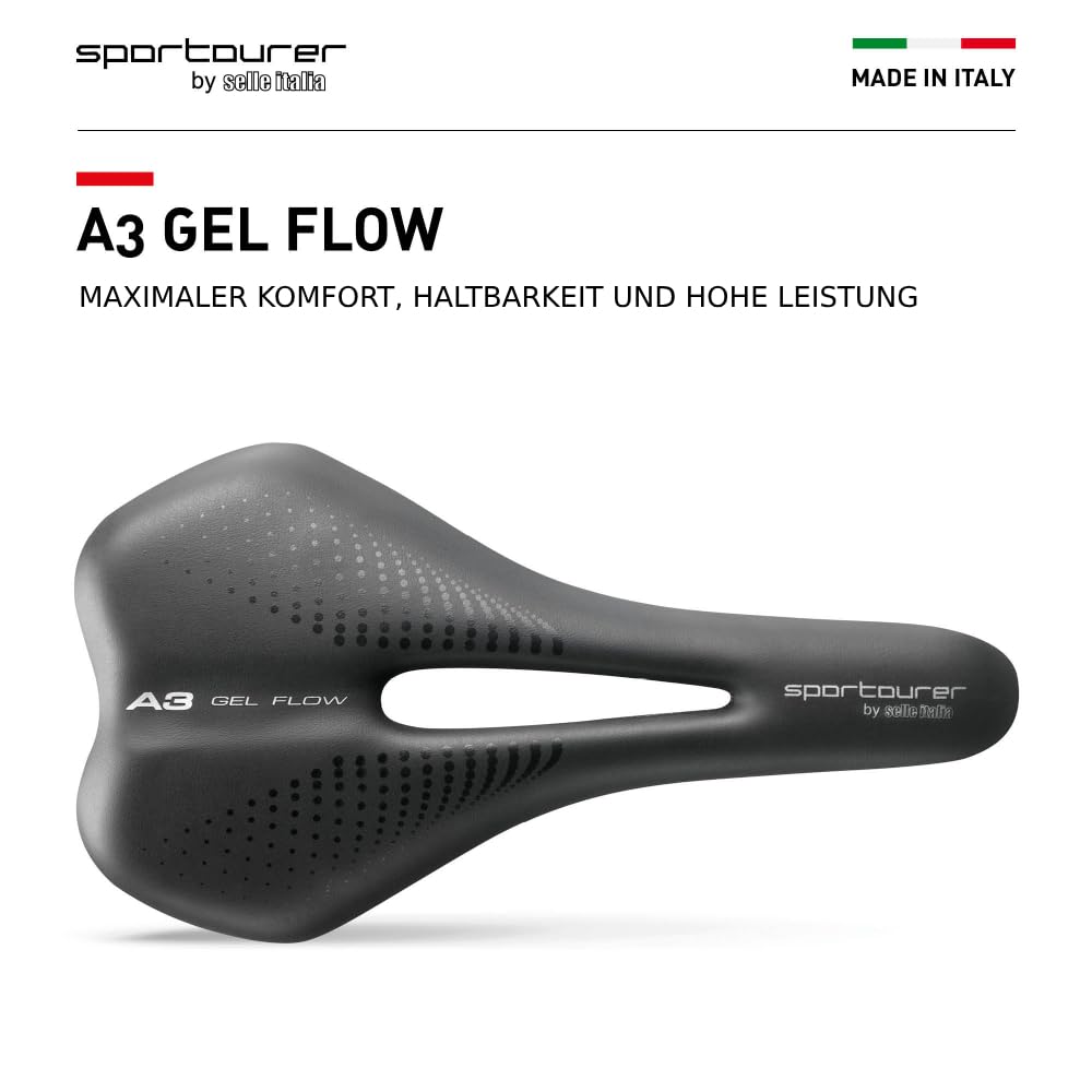 Selle Italia A3 GEL FLOW - Fahrradsattel, komfortabel mit Gel, anatomische Aussparung, wasserdicht und für alle Fahrradtypen geeignet - Schwarz