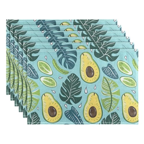 Avacado with Tropical Leaves Placemats Set of 1 Washable Non-Slip Burlap Table Mats Place Mats for Home Kitchen Dining Party 12 x 18 in