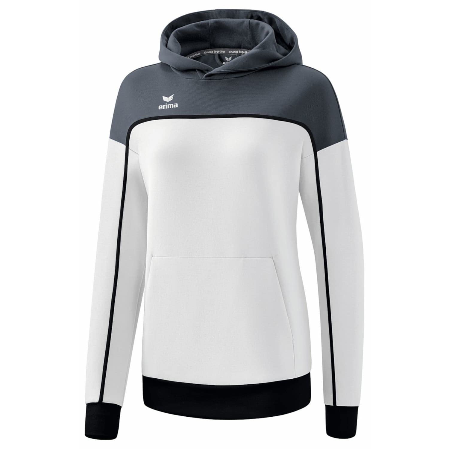 Erima Unisex Women's „CHANGE hooded sweatshirt, white/slate grey/black, 36