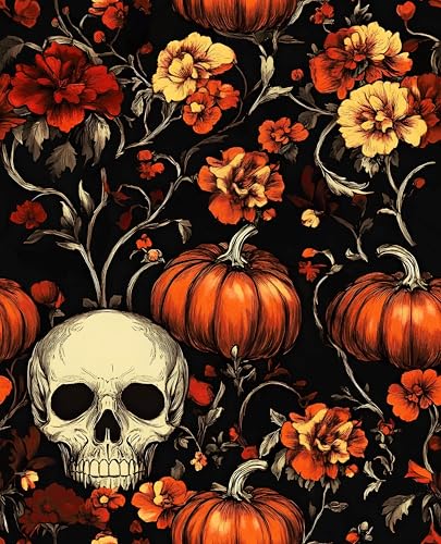 BOKEBEVE Gothic Suger Skull Wallpaper Peel and Stick Orange 17.5 x 118In