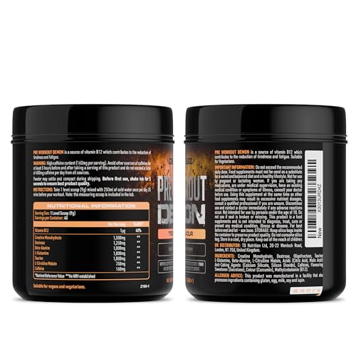 Pre Workout Demon – Booster Pré-Workout Puissant avec Créatine, Caféine & Vitamine B12 – Saveur Tropicale – 360g – 40 Doses – Image 6