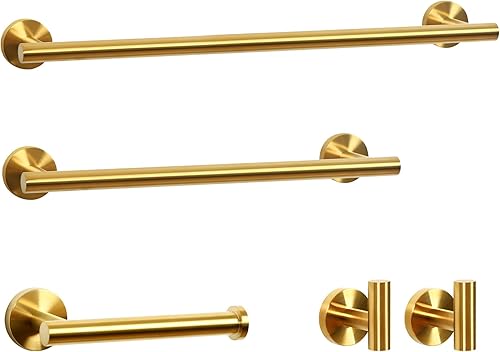 HouseAid Juego de accesorios de baño de 5 piezas, accesorios de barra de toalla de acero inoxidable para baño, incluye barra de toalla de 12