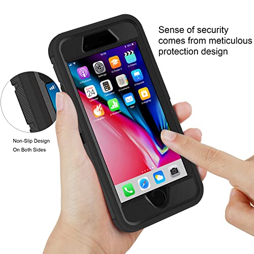 Iphone Se 2020/2022 3-In-1 Full Body Protector Case, Shockproof Tpu & Hard Pc Bumper, Drop-Proof Shell For 4.7" - Black #TOP2