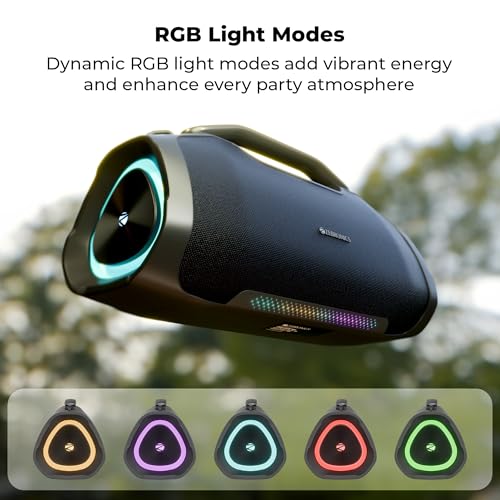 Image of Zebronics 2026 Launch 75W Bluetooth Speaker, Upto 5Hrs Playback, Dual 78mm Drivers, 101mm Subwoofer, Dual Passive Radiators, RGB Modes, 6.3mm Mic Input, TWS, BT v5.3, Type-C (Sound Feast 550)
