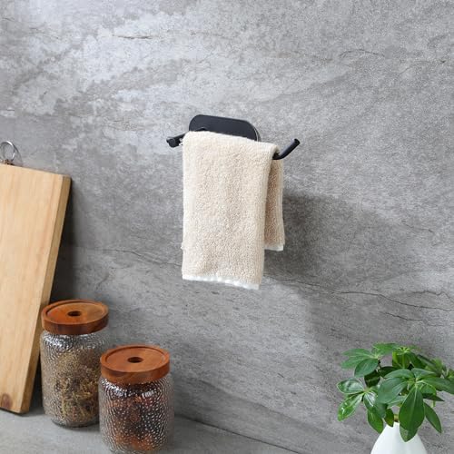 Image of SUNTECH Hand Towel Holder,2 Packs Black Hand Towel Bar,6 3 /10 Inch Self Adhesive Hand Towel Rack /Towel Ring for Bathroom Kitchen