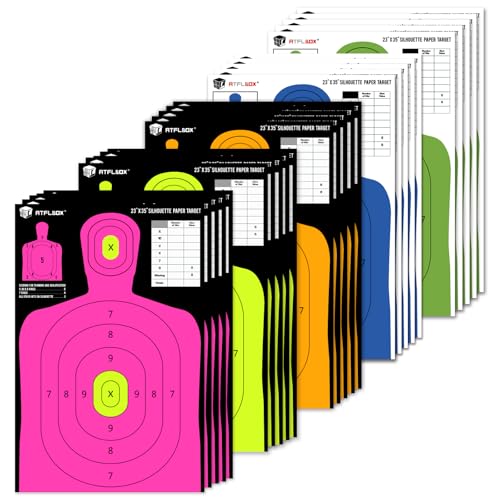 Atflbox 5-Color Silhouette Paper Target for The Range 23X35 inch High Visibility Target Paper for Indoor and Outdoor Use Suitable for Handguns Pistols Rifles Airguns Pellet BB Guns (25 Pack)