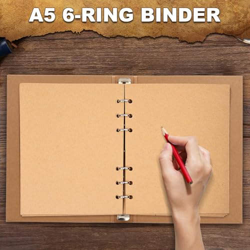 AIDUCHO 2 Stück Ringbuch A5 Nachfüllbar Kraftpapier, A5 Ordner 6 Loch, 17,5 x 23,5cm Ringordner zum Hinzufügen Broschüren-Cover, Papiere Lose Blätter und Notizbuch, für Schule Büro Schreibwarenbedarf