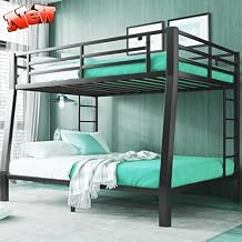 TSAMPA Latest Upgraded & Stronger Black Metal Full XL Over Queen Size Bunk Bed Frame, Heavy Duty Thickened Safer More Stable Bunkbed Bunk Queen Bed Easier to Assemble Full XL Over Queen