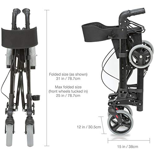 Healthsmart Walker Rollator With Seat And Backrest, Adjustable Handle Height, Fsa Hsa Eligible, Storage Bag And A Durable Lightweight Frame That Easily Folds While Supporting Up To 300 Pounds, Black #TOP2