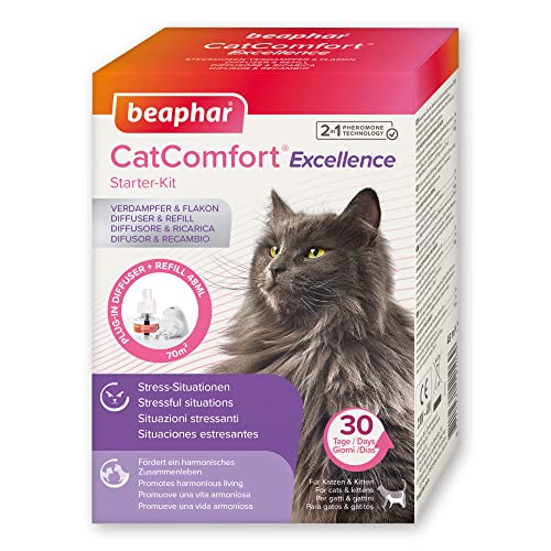 Beaphar CatComfort Excellence Starter Kit, Antistress Gatto con Feromoni Felini, 1 Diffusore + 1 Ricarica 48 ml per un Ambiente Calmo e Senza Stress, Copertura fino a 70 m2