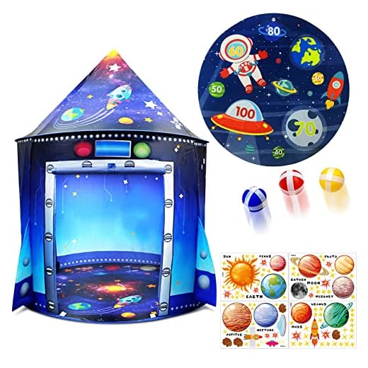 Nice2you Tienda de Campaña Infantil con Juego de Lanzamiento para niños y Tatuaje de Pared para habitación de niños, Carpa Infantil 3 en 1 para Uso en Interiores con Pegatinas de Planetas