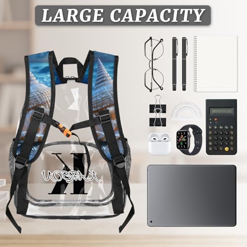 Personalized Nautical Coastal Large Clear Backpack Stadium Approved Heavy Duty PVC Plastic Custom Starfish Seashell Coral Beach Transparent Backpacks See Through Bag with Name3