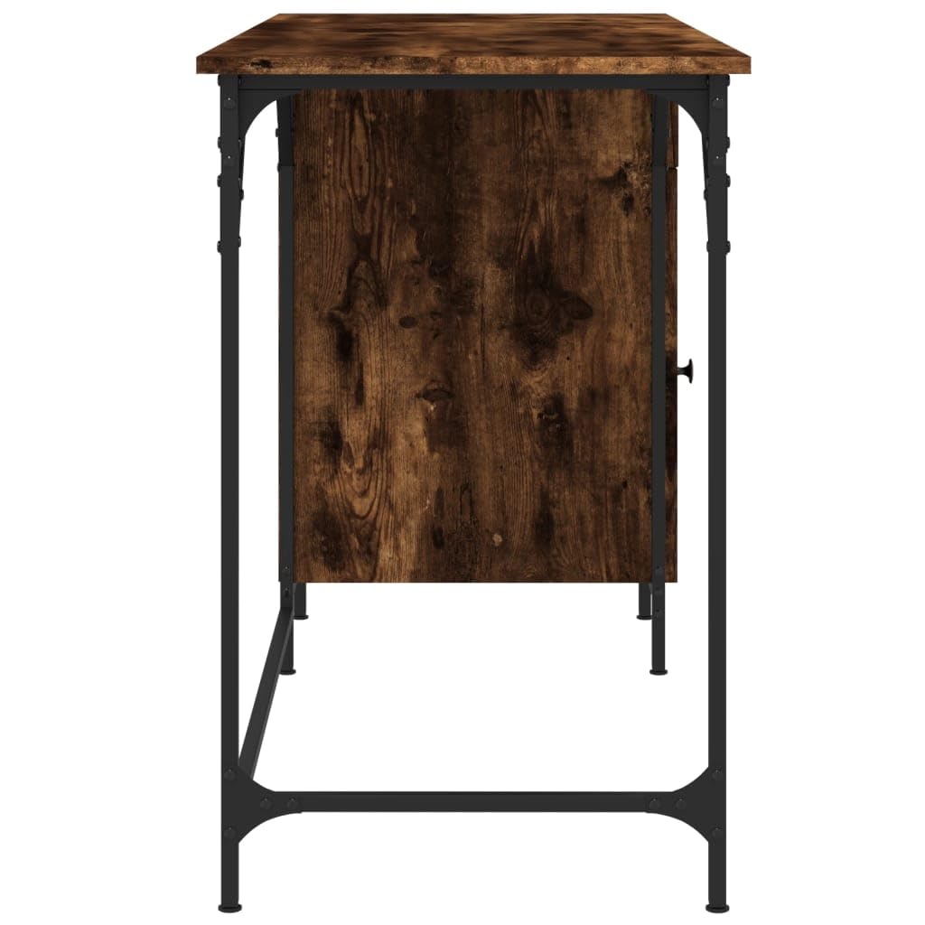 Computertisch Räuchereiche 131x48x75 cm Holzwerkstoff mit Metallrahmen, Schublade, Regal und Tastaturablage, Homeoffice Arbeitsplatz für PC, Laptop, Gaming und Büroorganisation