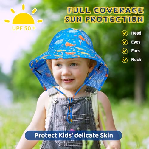 Toddler Sun Hat Boys Girls Kids Sun Hat UPF 50+ Sun Protection Mesh Adjustable Summer Beach Hats with Neck Flap Wide Brim3
