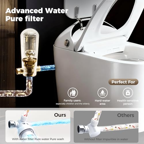 Inodoro Inteligente de 17.5" con Bidé Integrado, Asiento Caliente Alargado, Descarga Automática, Agua Caliente Instantánea y Secador, Tanque/Asistencia de Bomba, Luz Nocturna, Control Remoto y Perilla, Inodoro Eléctrico para Baños miniatura 2