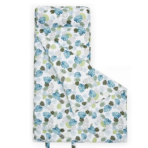 david's kids Toddler Nap Mat Set with Removable Pillow, Ultra Soft Slumber Bags for Boys Girls，Perfect for Preschool, Daycare, Kids Sleeping Bags with Rollup Design, 50'x20', Leaf