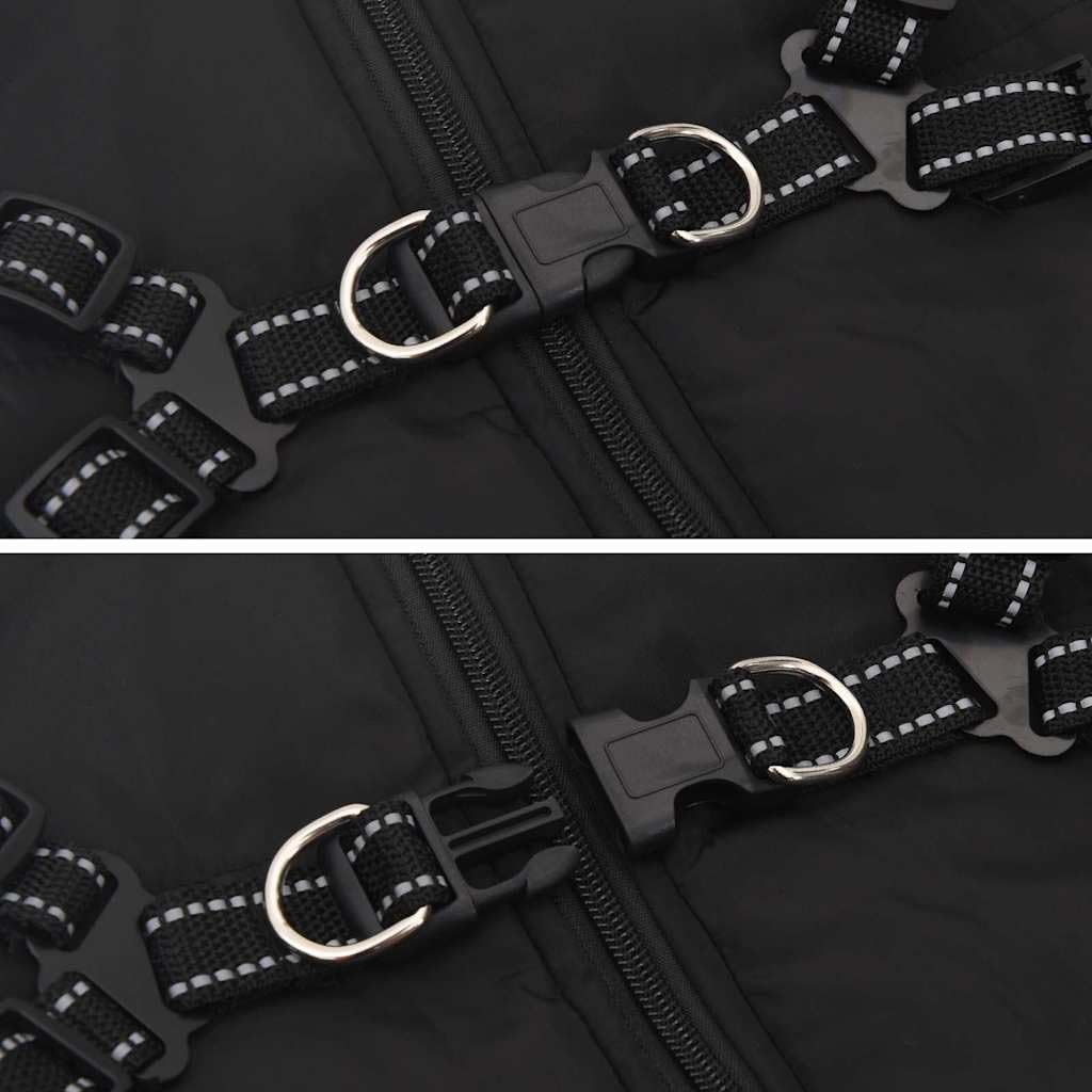 Abrigo para perros con arnés, impermeable, reflectante, negro, L68, poliéster polar, abrigo de invierno para pasear al aire libre en lluvia y nieve, con arnés ajustable y protección abdominal