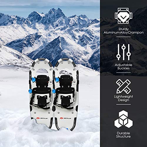 Goplus 21"/25"/30" Snowshoes For Men And Women, Lightweight Aluminum Alloy All Terrain Snow Shoes With Adjustable Ratchet Bindings With Carrying Tote Bag (White, 21") #TOP5