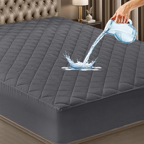 Image of GADDA CO Waterproof Cotton Quilted Mattress Protector King Size (84x72 Inch | 7x6 Ft) | Breathable Hypoallergenic Noiseless Ultra Soft Elastic Fitted Bed Protector | Washable Mattress /Bed Cover - Grey