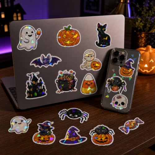 Inkelligent Halloween Stickers for Kids, 100 Holographic Decals, Style B - image 3