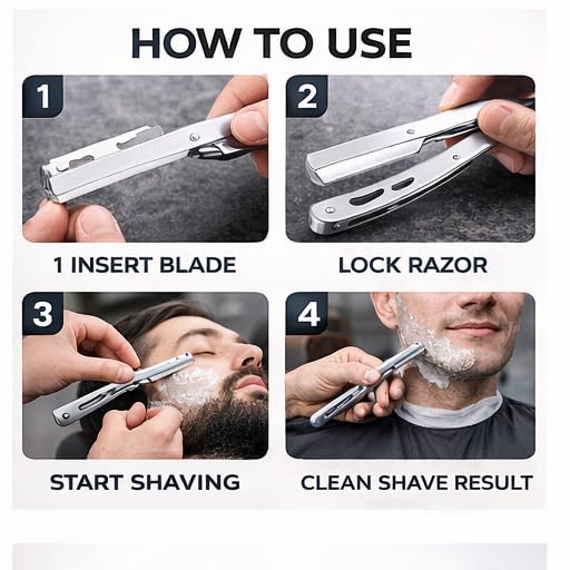 Image of (Made In Dubai) Straight Edge Stainless Steel Folding Shaving Razor knife, For Men, Ustra Razor For Men And Boys (Stainless Steel Matte Black)