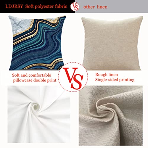 Decorative Pillow Covers, Navy Blue And Gold Marble Throw Pillow Cover,18X18 Square Blue Cushion Cover, Abstract Throw Pillows Case, Sofa Living Room Couch Home Decor Pillowcase Set Of 4 #TOP6