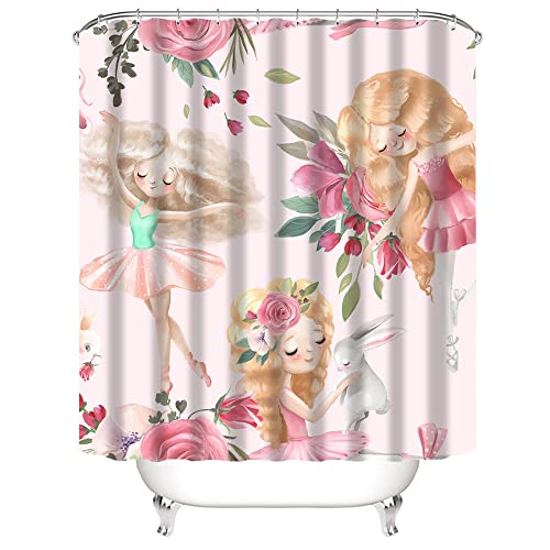ytrew Animal de Dibujos Animados Estilo Princesa Cortina de Ducha Baño Partición Impermeable Cortina Colgante Inodoro Rosa Chica Corazón Poliéster Cortina de Ducha-B Cover