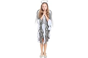 Girls Fallen Angel Halloween Costume Includes Glitter Halo,Dress and Wings -  Size L (10-12)