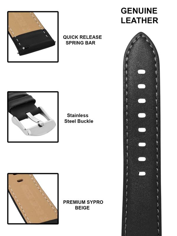 BIG SHOT Genuine Leather Watch Band Strap with Stainless Steel Buckle for Men and Women, Replacement Watch Straps, Leather Watch Strap 22mm (Black) 1