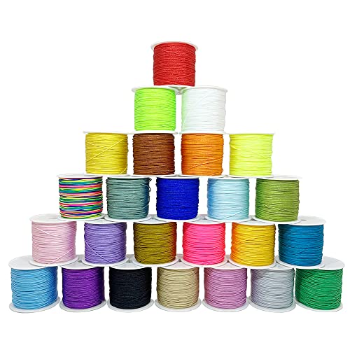 Nylon String for Bracelets, 25 Colors 1125 Yards Chinese Knotting Cord, 0.8 mm Nylon Cord for Jewelry Making, Beading, Necklaces, Kumihimo, Friendship Bracelets, Tassels and Craft