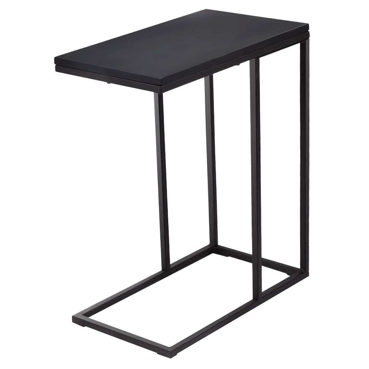 GIANTEX Stolik pomocniczy w kształcie litery C, stolik kawowy, prostokątny, drewniany z metalowym stelażem, stolik pod telefon, stolik nocny do salonu i sypialni, czarny